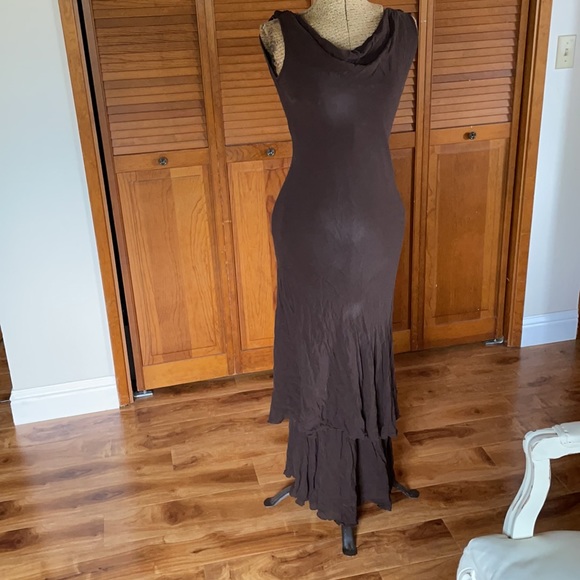 Brown Chiffon Gatsby Dress With Draping Beads | SM - Picture 11 of 16